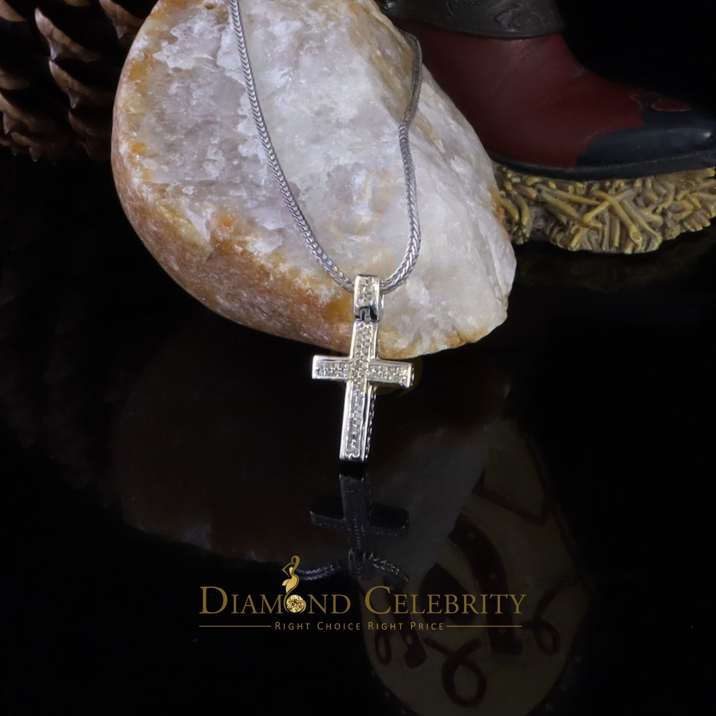 DiamondCelebritees Real 0.33ct Diamond 925 Sterling Silver CROSS White Charm Necklace Pendant