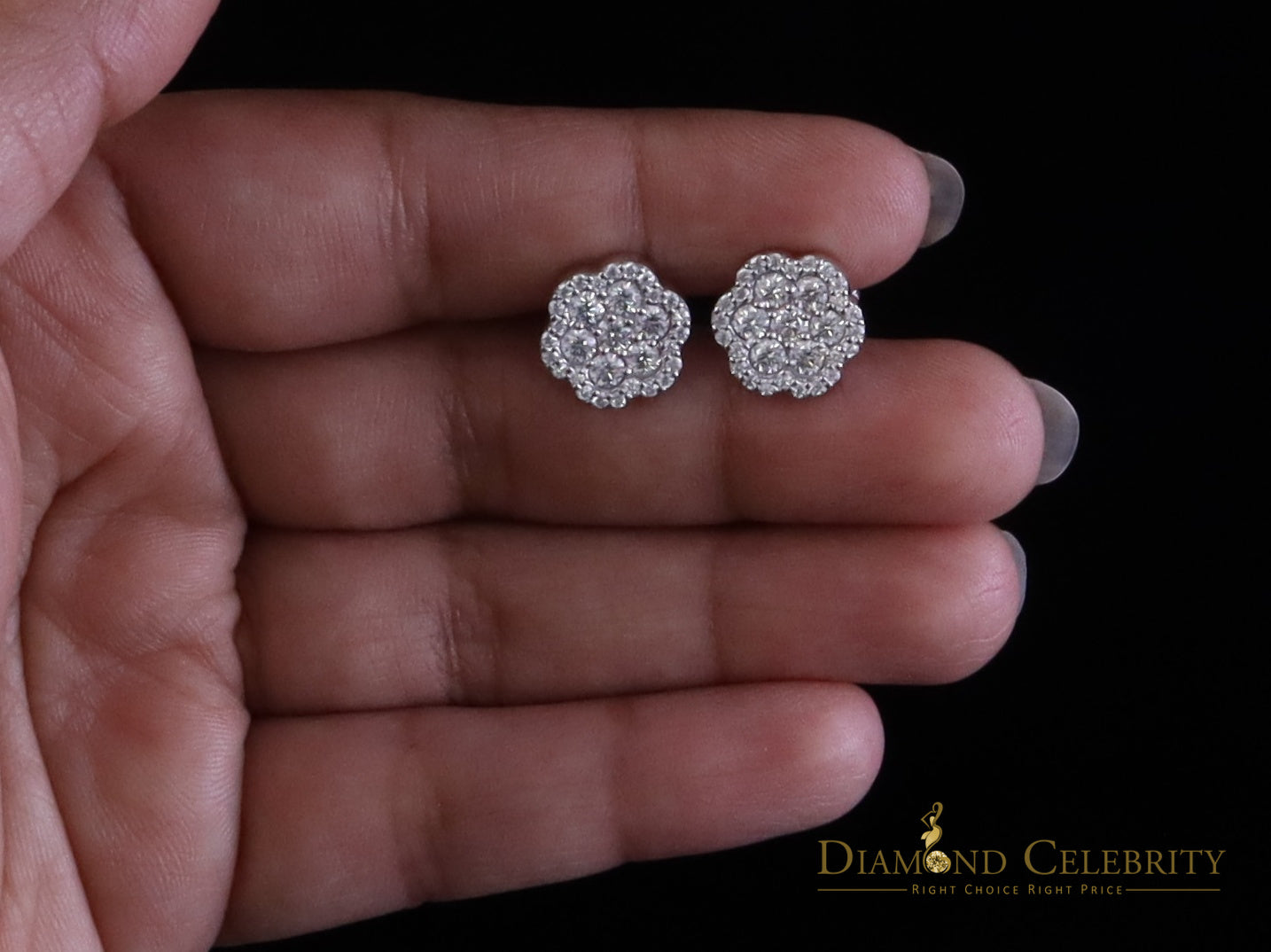 Diamondcelebritees 1.50ct VVS 'D' Moissanite Men's/Women 925 Silver White Flower Shape Stud Earring