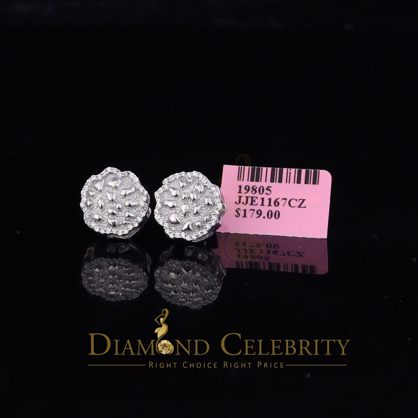 DiamondCelebritees 925 White Silver Nuggtte's 1.38ct Cubic Zirconia Hip Hop Women's Flower Earrings