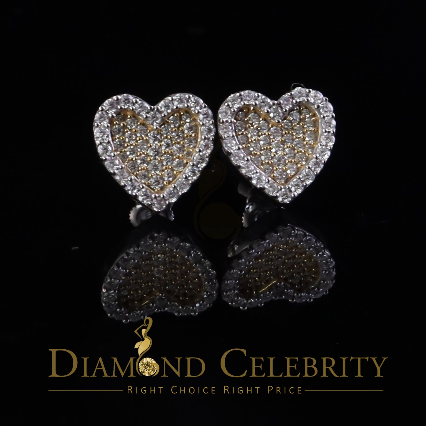 DiamondCelebritees 925 Yellow Silver 1.00ct VVS 'D' Moissanite Stone Heart Stud Earring Men's/Women