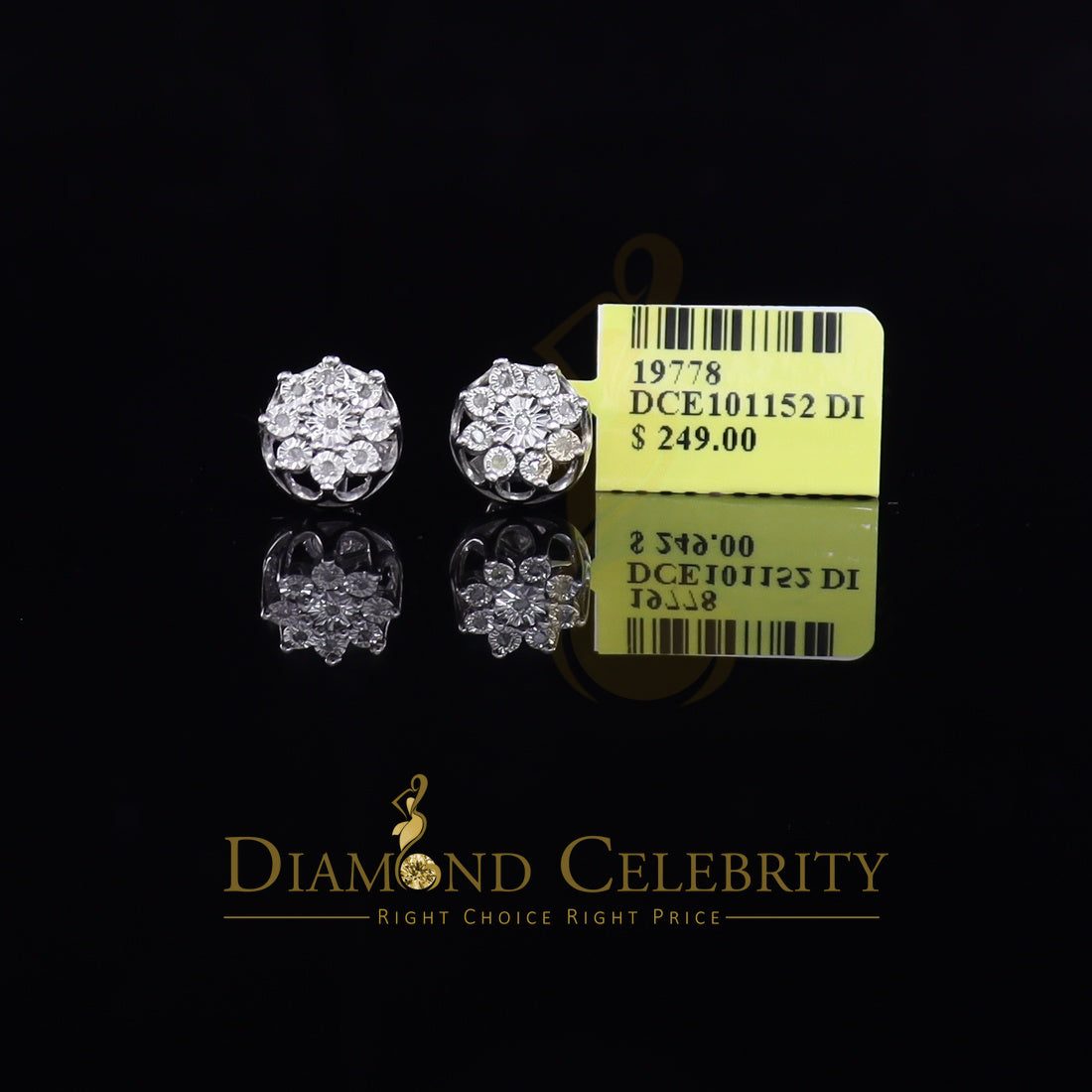 DiamondCelebritees 925 Sterling Silver White 0.10ct Diamond For Men's & Women's Floral Earrings