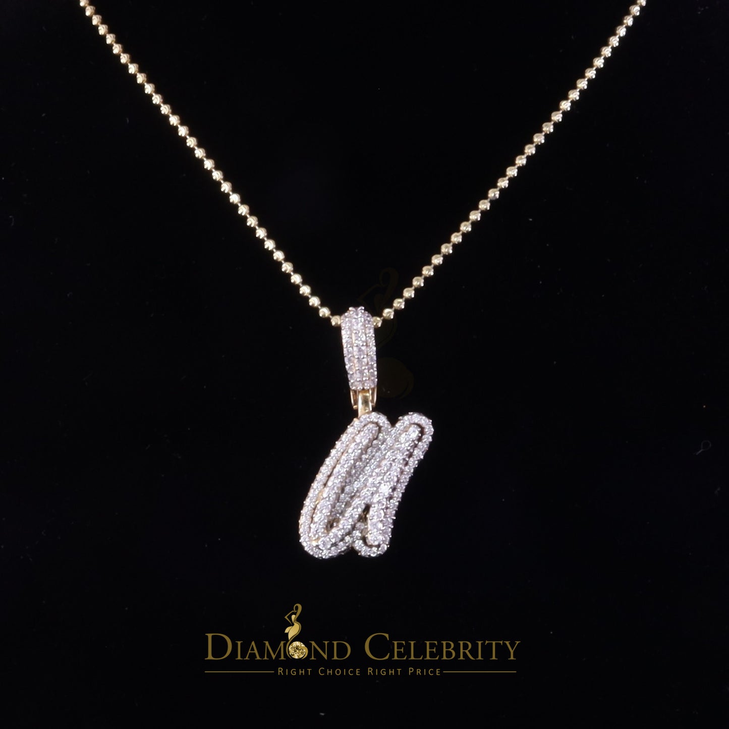 DiamondCelebritees Yellow Cursive 3D Alphabet Shape 925 Sterling Silver Cubic Zirconia Pendant
