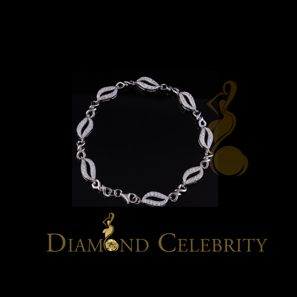 Diamondcelebritees White Sterling Silver Fashion Design Ladies Bracelet with Cubic Zirconia Size 7