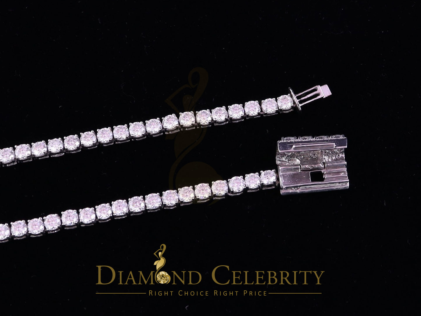 DiamondCelebritees 30ct White Moissanite 925 Silver Tennis Men's Necklace size 22inch & Width 4mm