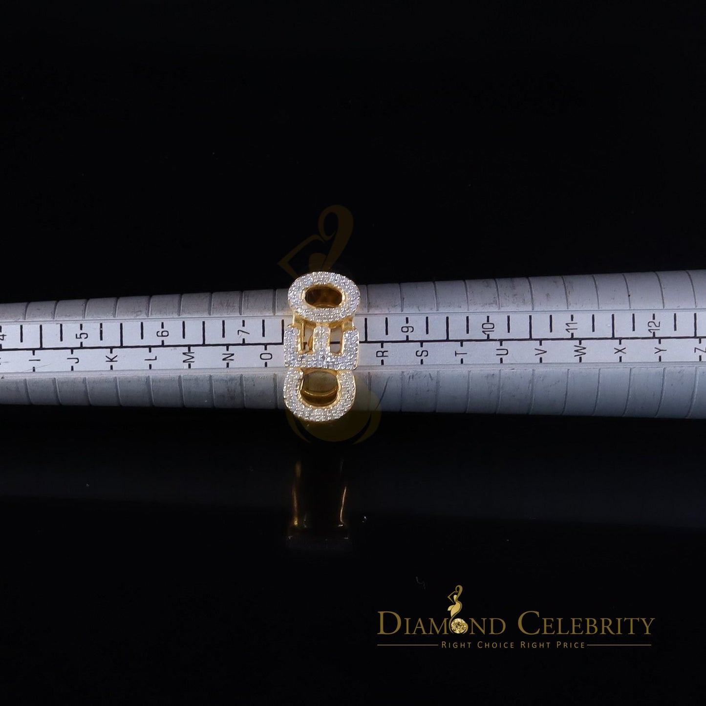 DiamondCelebritees Stylish 925 Yellow Silver 0.40ct Real Micro Diamond Men's "CEO" word Ring SZ 8