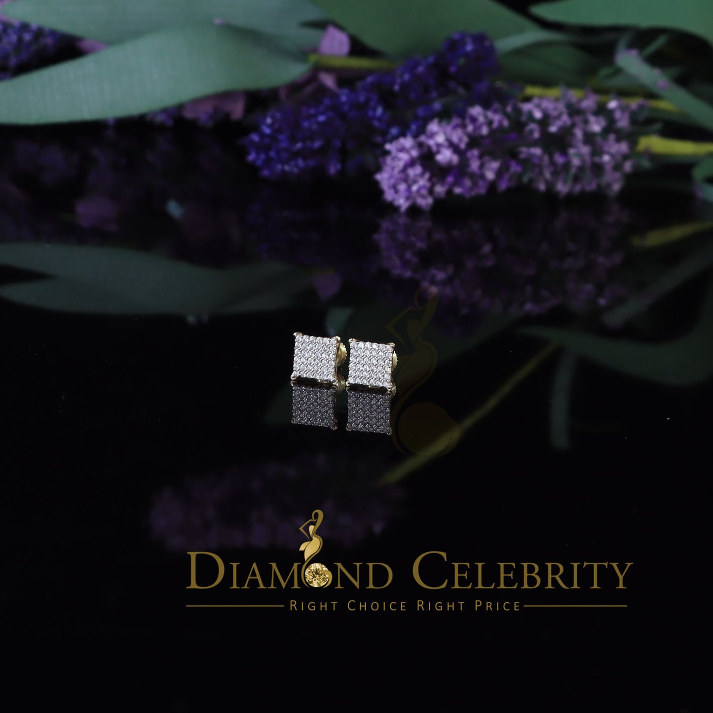 DiamondCelebritees 925 Sterling Yellow Silver 0.72ct Cubic Zirconia Square Womens Stud Earrings