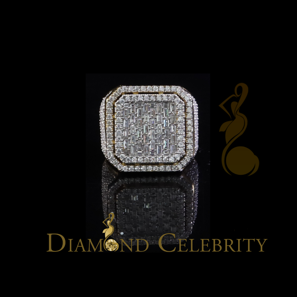 DiamondCelebritees Men's 925 Sterling Silver 6.50ct VVS 'D' Moissanite Square Yellow Rings SZ 10