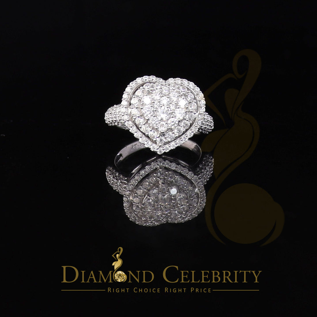 DiamondCelebritees 925 Sterling White Silver 2.89ct Cubic Zirconia Heart Engagement Women Ring SZ 8