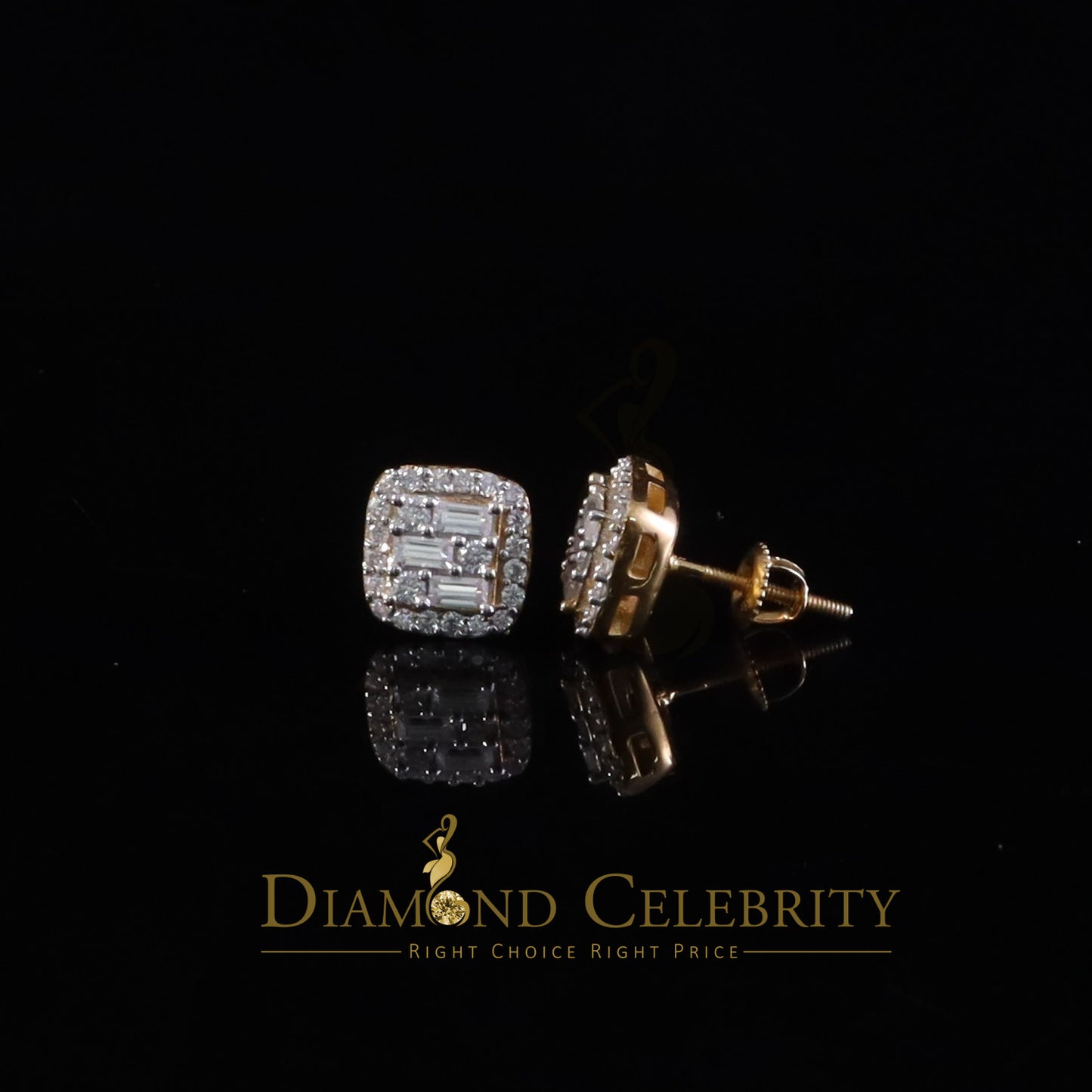 DiamondCelebritees 925 Stud Earrings Yellow Silver 0.75ct VVS 'D' Baguette Moissanite Men's/Women's