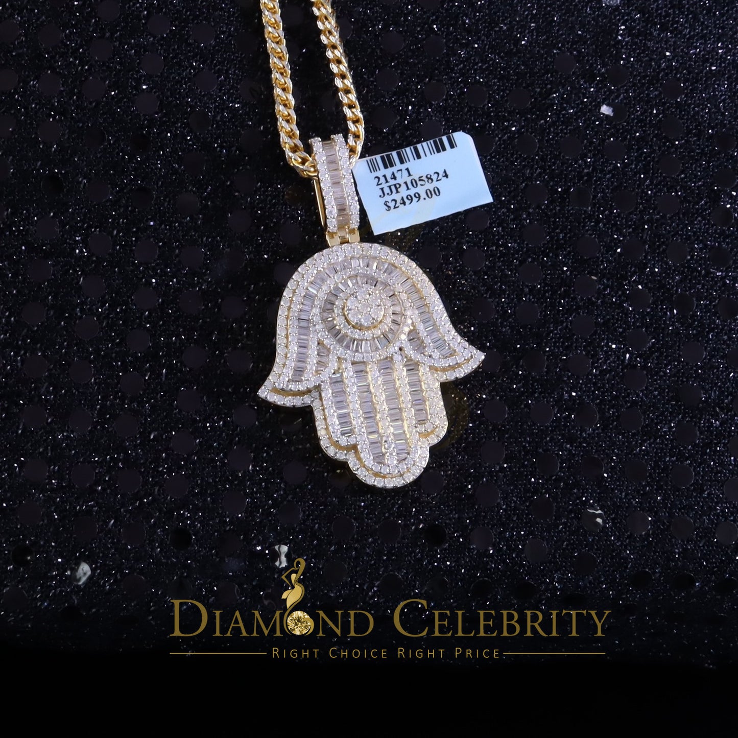 Diamondcelebritees Men's/Women's New Hamsa Pendant 8.0ct VVS D Moissanite Yellow Sterling Silver