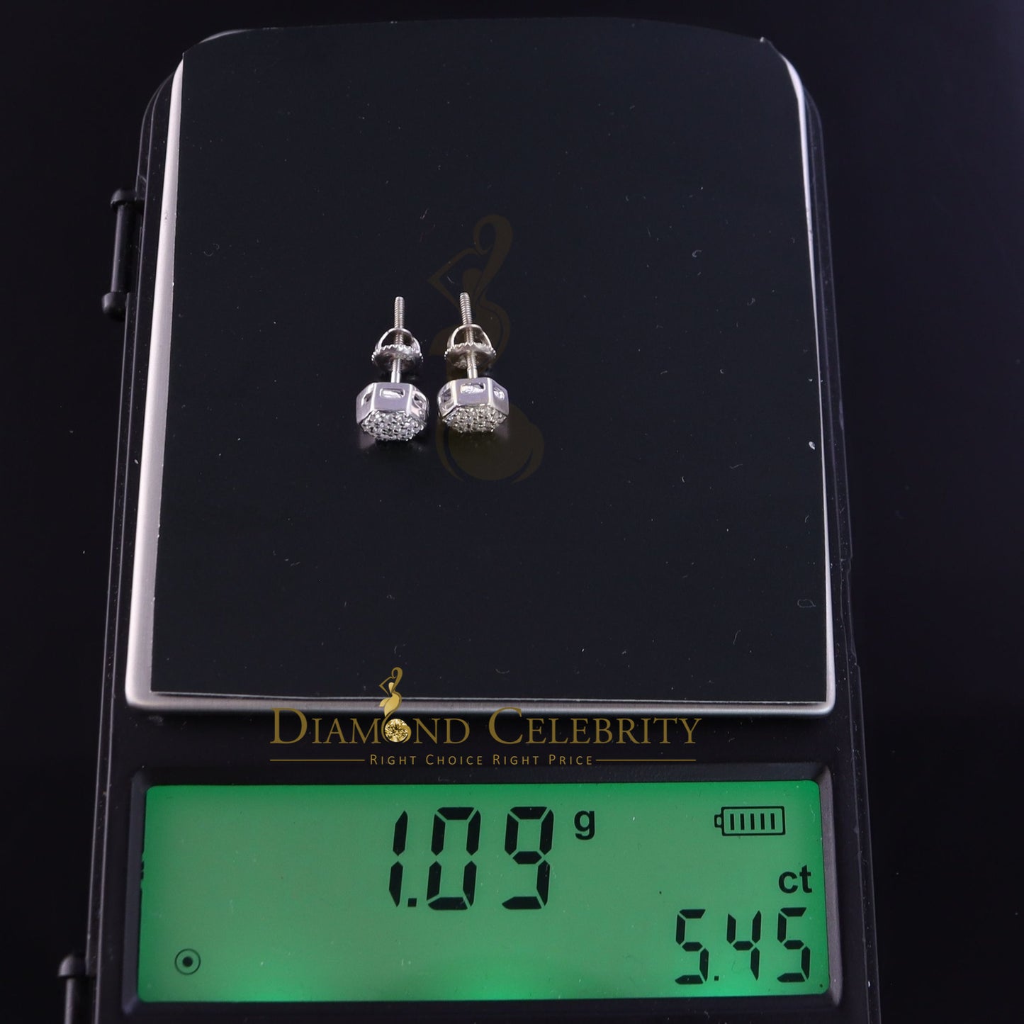 DiamondCelebritees White 925 Silver 0.38ct Cubic Zirconia Women's & Men's Hip Hop Hexagon Earrings