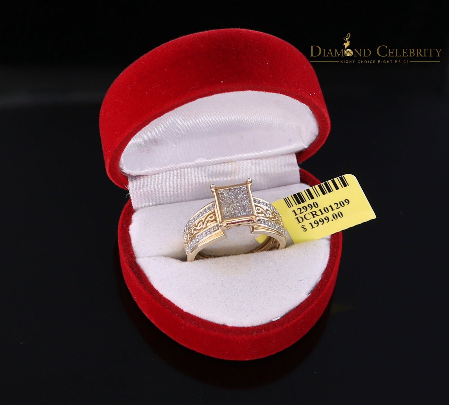 DiamondCelebritees Real Diamond 0.50 CT 925 Silver Yellow Shiny Womens Square Engagement Ring SZ 8