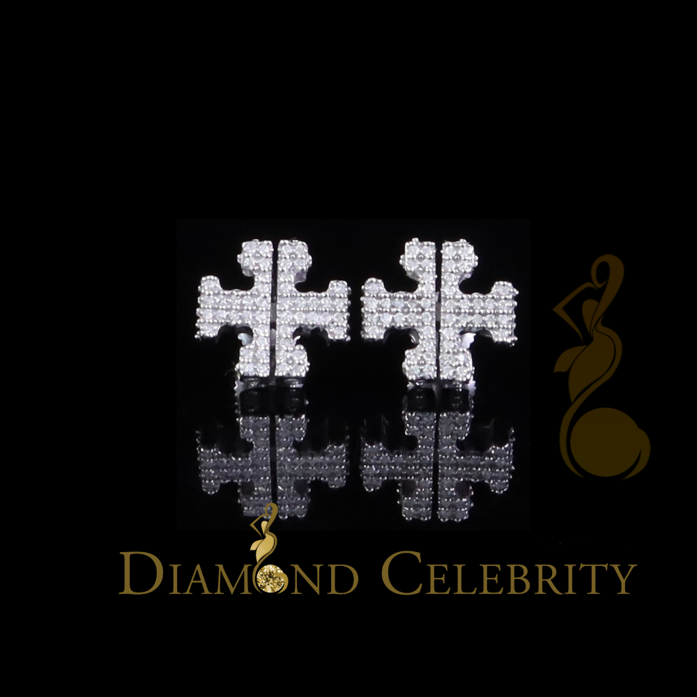 Diamondcelebritees White Designer cross 1CT VVS 'D' Moissanite Men's/Womens 925 Silver Earrings