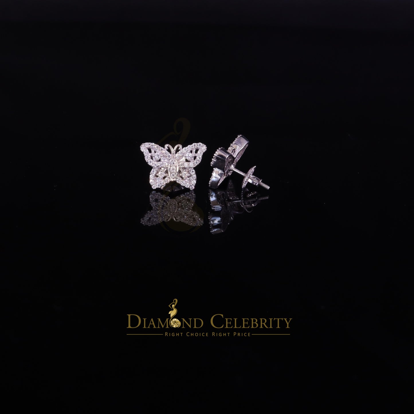 Diamondcelebritees Men's/Women's 925 Silver White 0.50ct VVS 'D' Moissanite Butterfly Stud Earrings