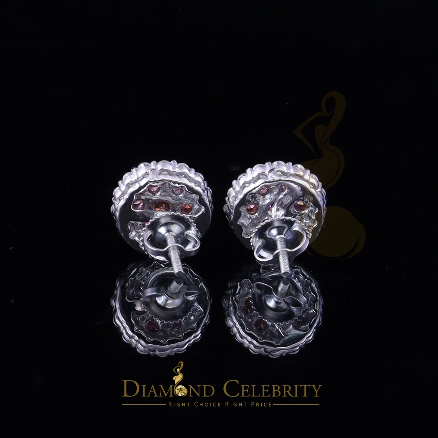 Diamondcelebritees 925 Silver White 2.00ct VVS 'D' Pink Moissanite Round Mens/Women's Stud Earrings