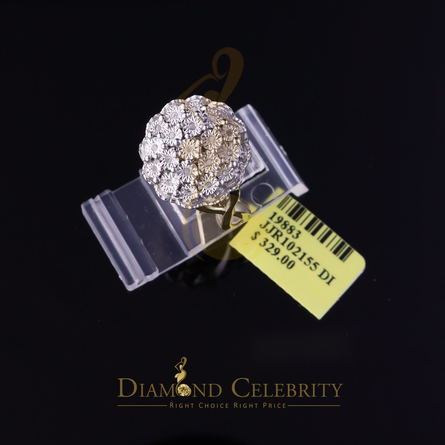 DiamondCelebritees 0.10CT Real Diamond 925 Sterling White Silver Womens Floral Ring Size 6.75