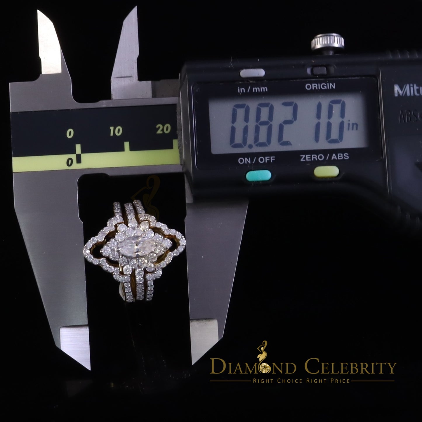 DiamondCelebritees New Solitaire Marquise Moissanite 2.00ct VVS D 925 Yellow Silver Guard Ring SZ 7