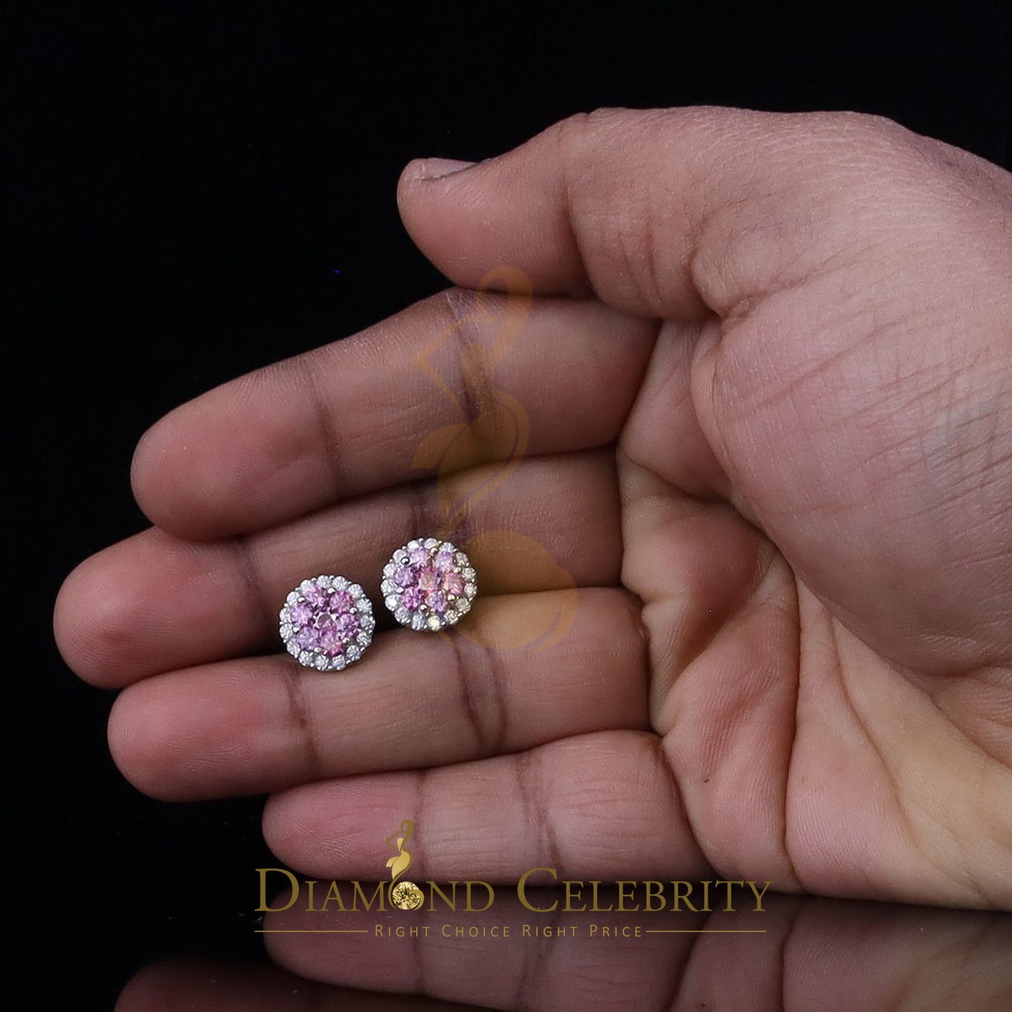 Diamondcelebritees 925 Silver White 2.00ct VVS 'D' Pink Moissanite Round Mens/Women's Stud Earrings