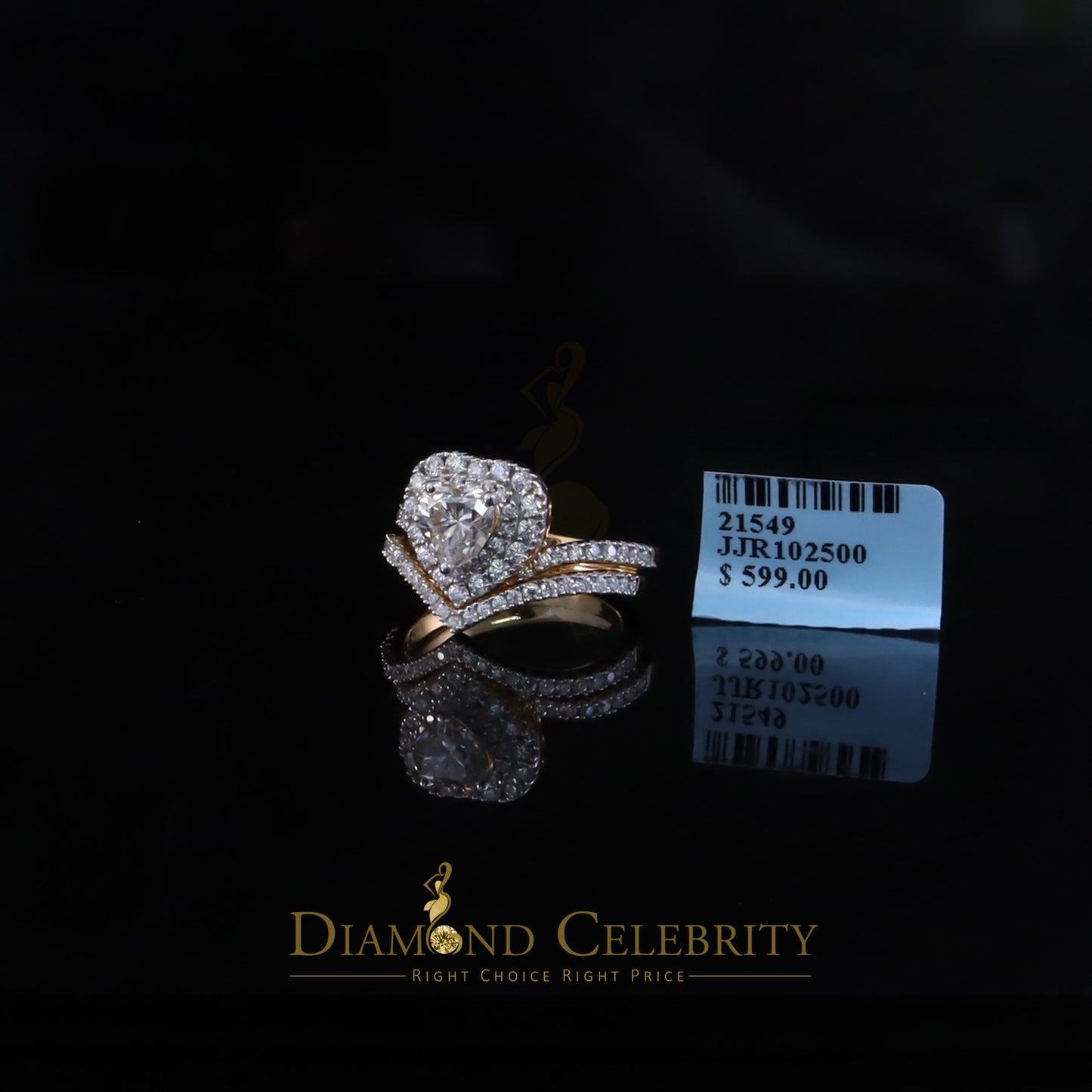 DiamondCelebritees Silver 1.66ct VVS D Heart Shape Moissanite Women Yellow Bridal Heart Ring SZ7