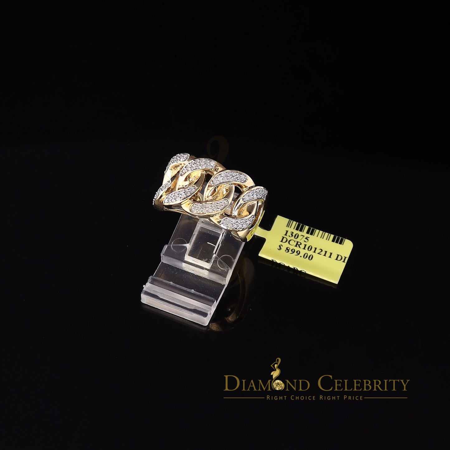 DiamondCelebritees 925 Sterling Silver Yellow Womens Ring Size 8 With Miami Cuban 0.33 CT Diamond