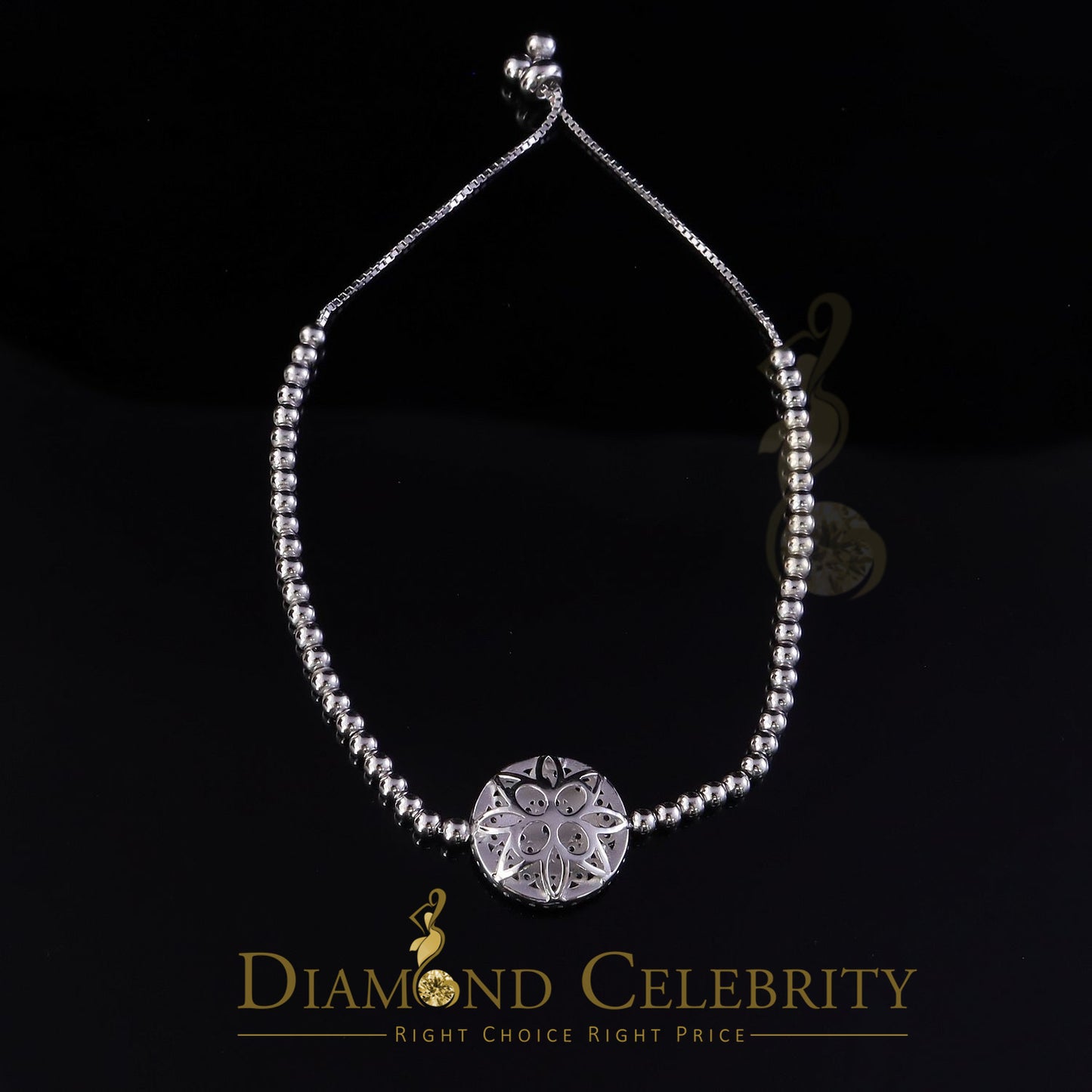 Diamondcelebritees Adjustable Round Tennis Style White Sterlng Silver Cubic Zirconia Bracelete