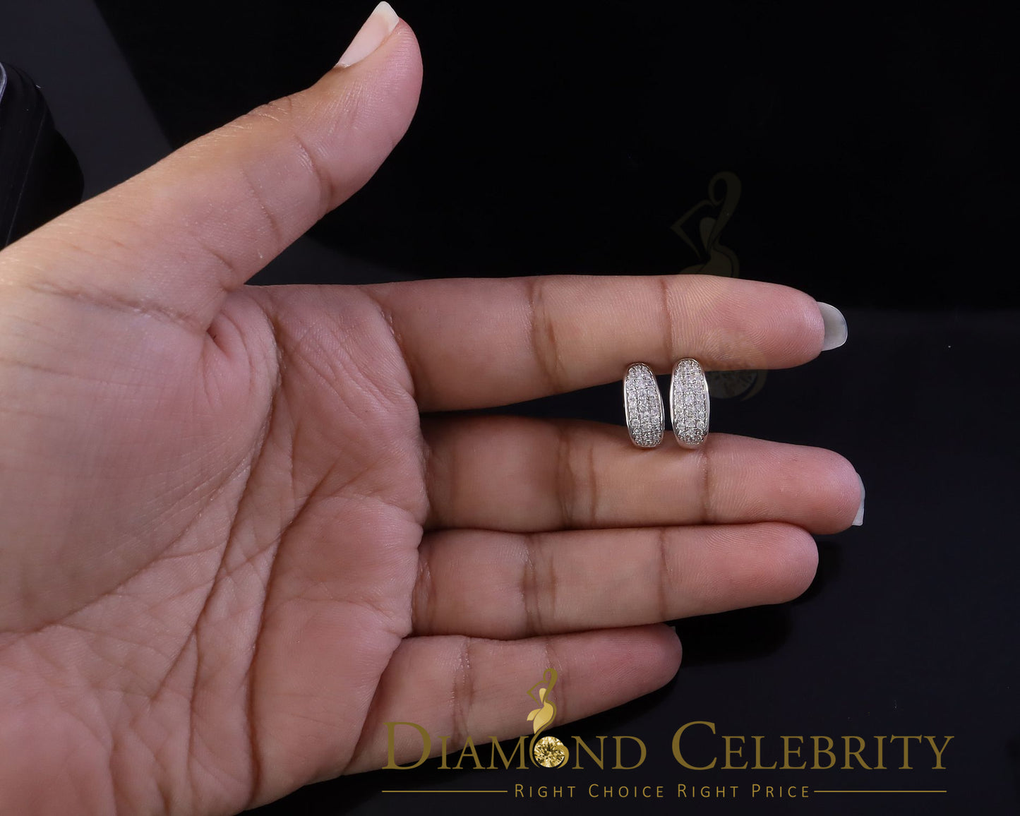 DiamondCelebritees white Gold 925 Sterling Silver Mens hip hop Iced 3 row Huggie Hoop earrings