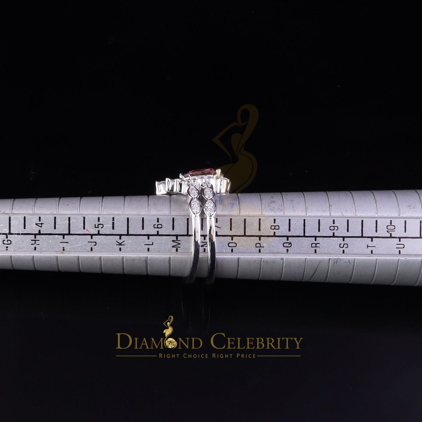 DiamondCelebritees 2.50CTWomen's 925 ilver VVS D Pink&White Moissanite Pear Shaped Double Ring SZ 7