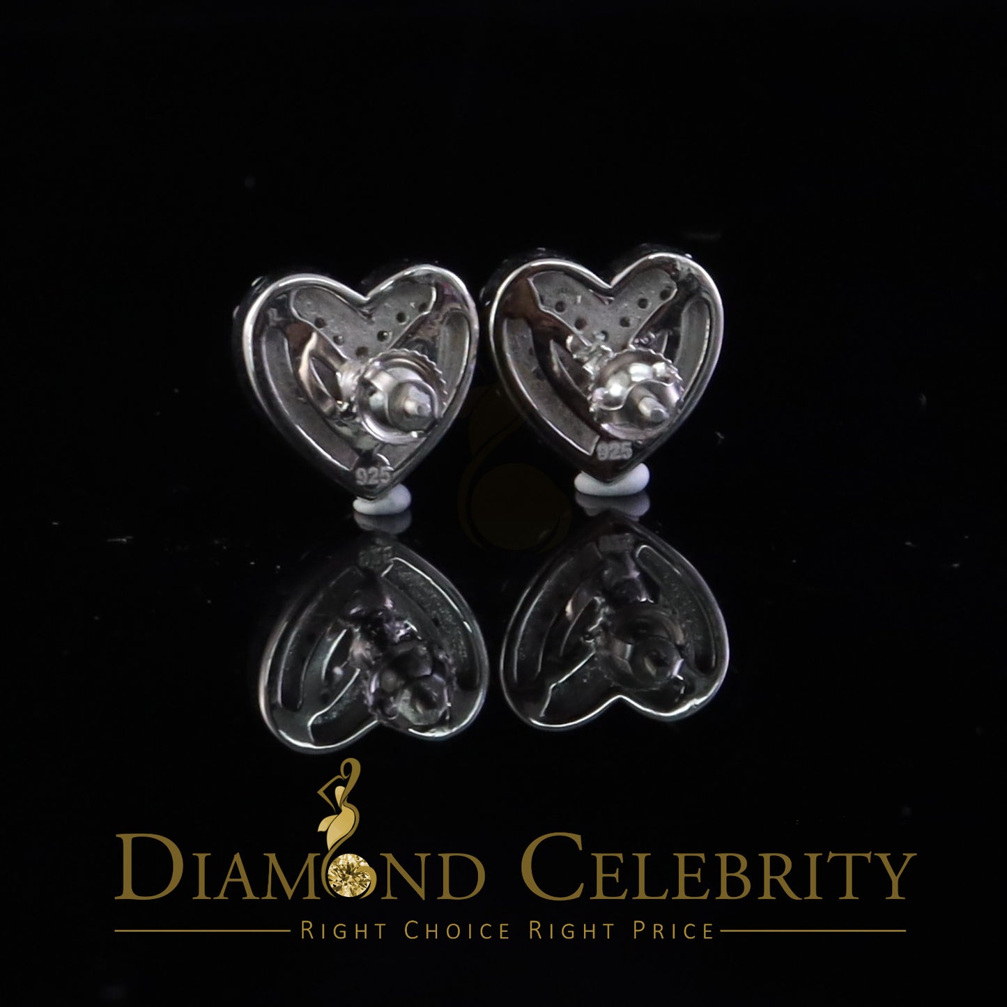 Diamondcelebritees 925 White Silver 1.00ct VVS 'D' Moissanite Heart Stud Earring Men's/Womens