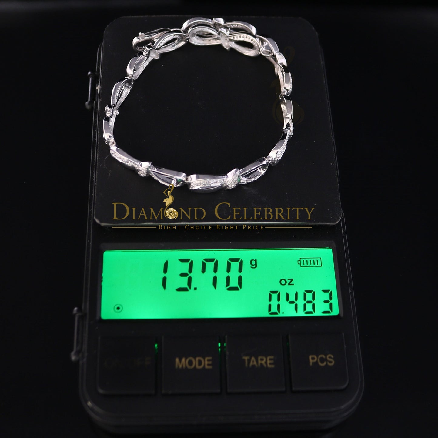 Diamondcelebritees 925 Sterling Silver Infinity Style 0.15CT Real Diamond Bracelet Size 7.5 Inch