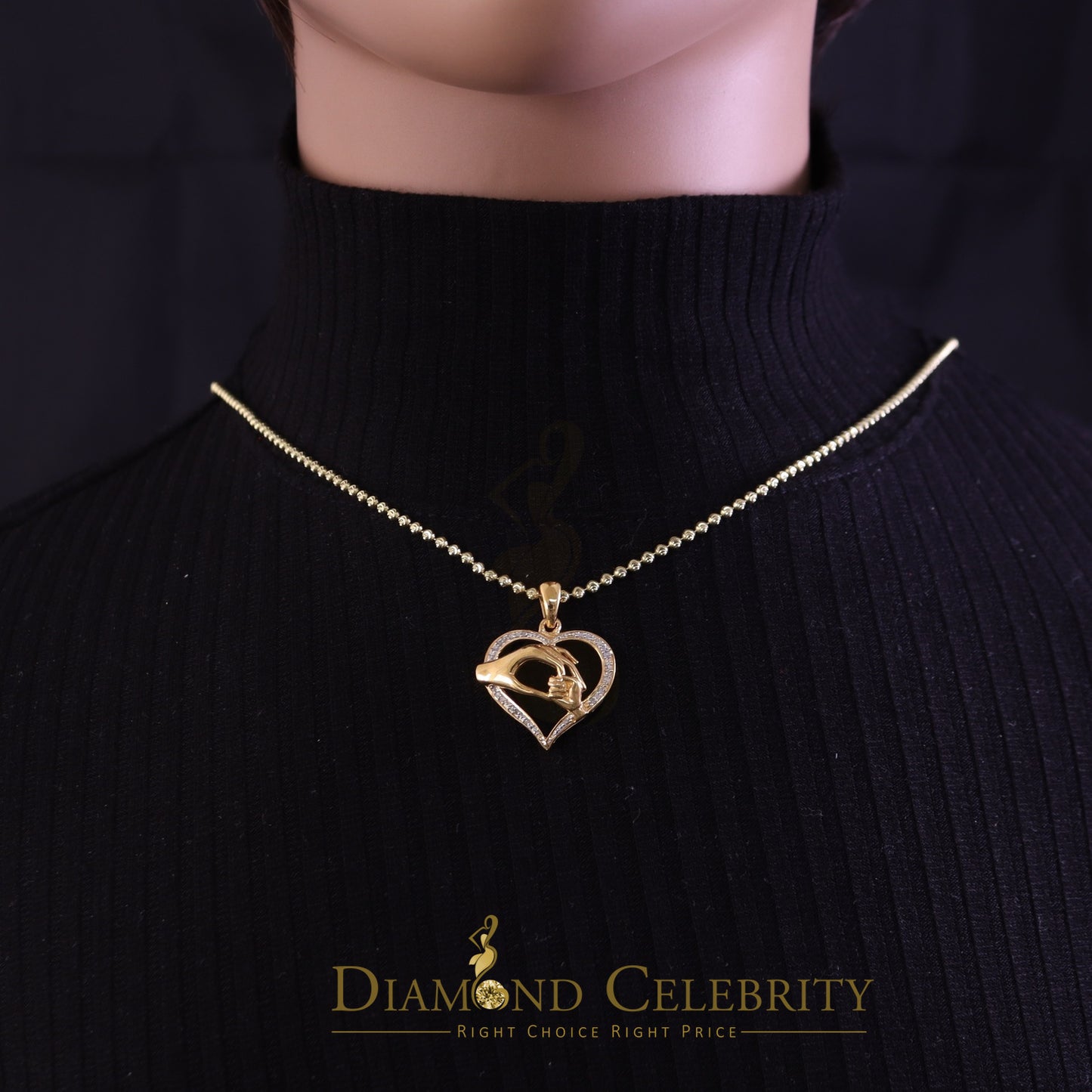 DiamondCelebritees Real 0.10ct Diamond Sterling Silver Heart In MOM'S CARE Necklace Yellow Pendant