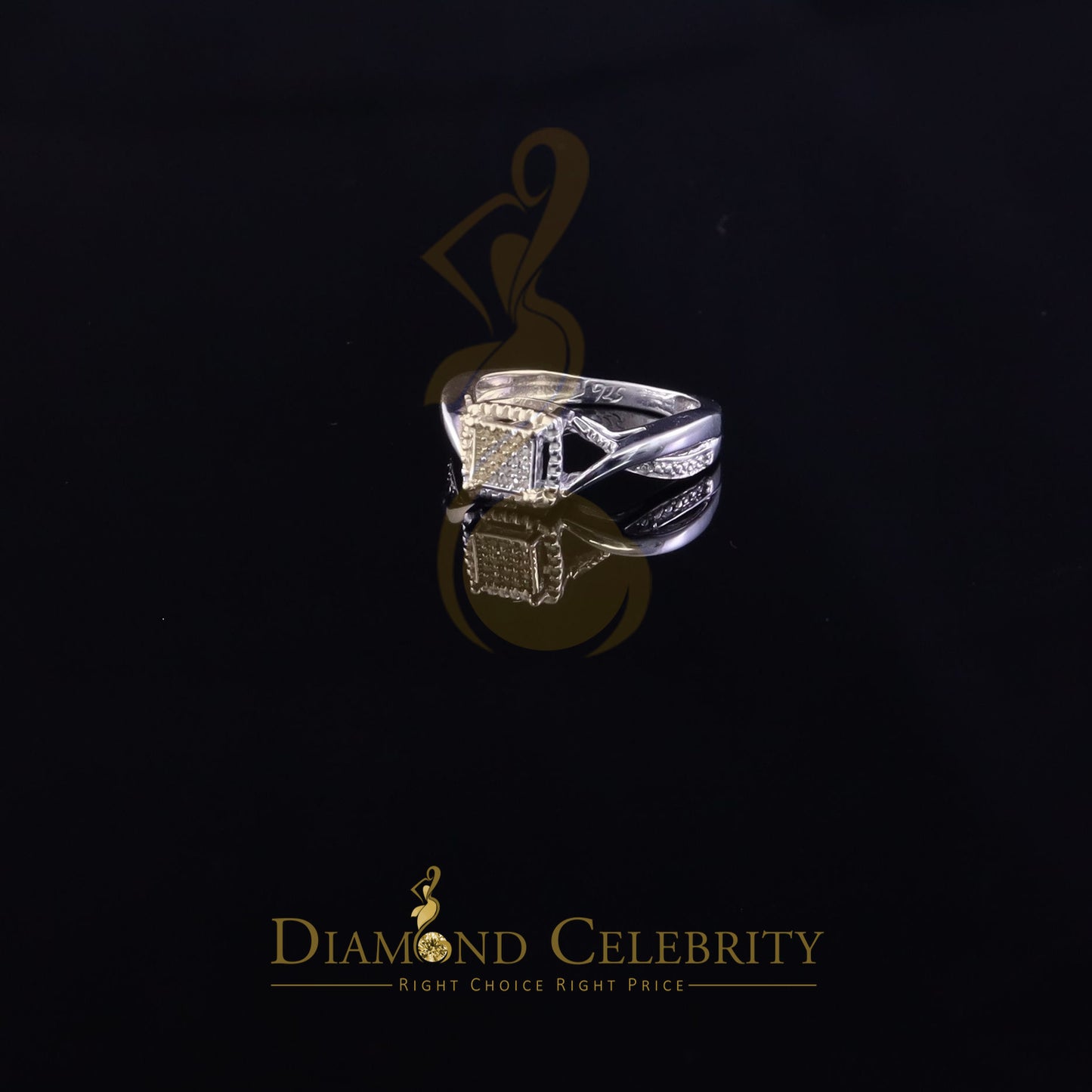 DiamondCelebritees 0.10CT Real Diamond 925 White Silver Womens Square Engagement Ring Size 6.5