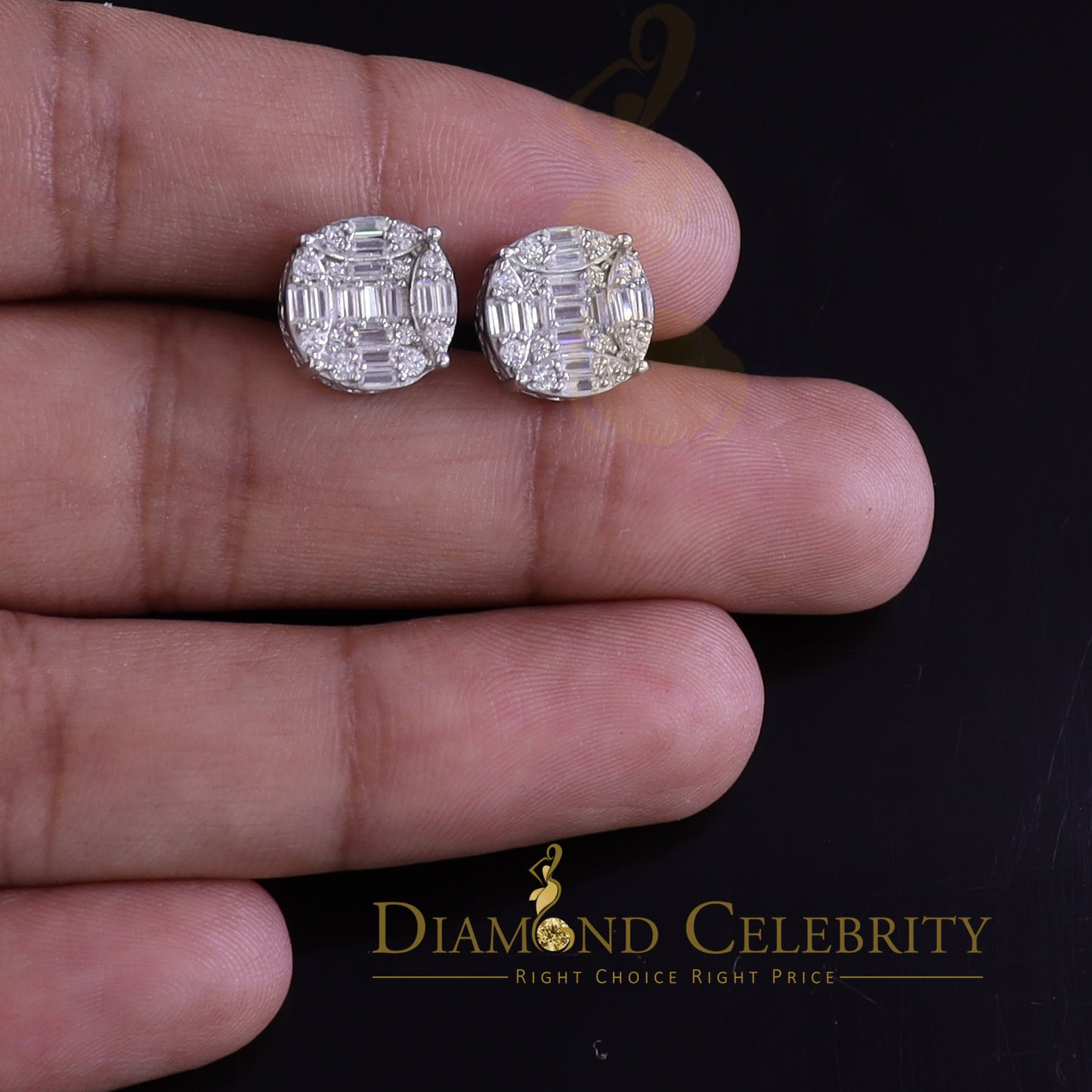 DiamondCelebritees 925 Silver Real 1.02ct Cubic Zirconia Round White Earrings For Men's & Women's