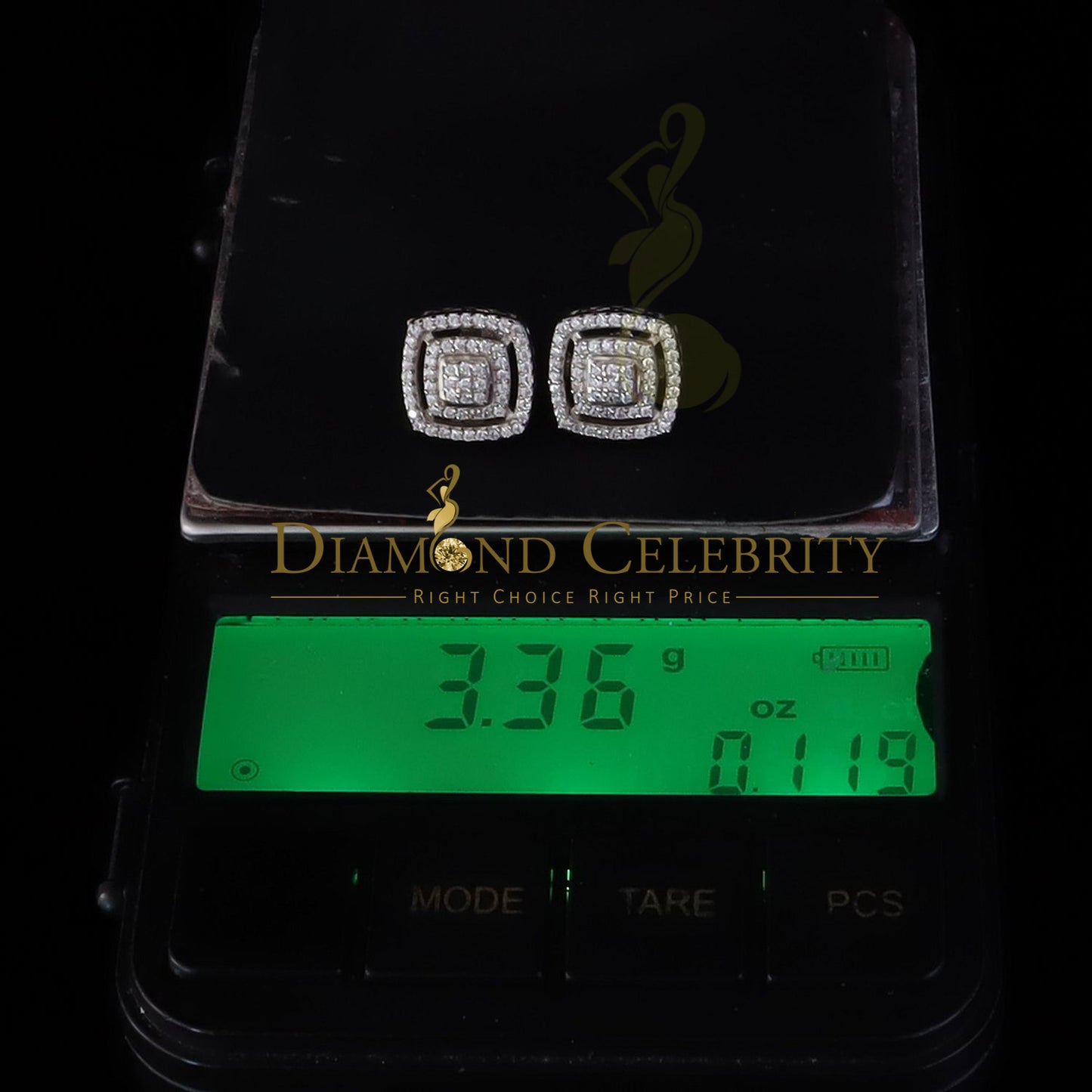 DiamondCelebritees White 925 Silver 1.22ct Cubic Zirconia Women's & Men's Hip Hop Square Earrings