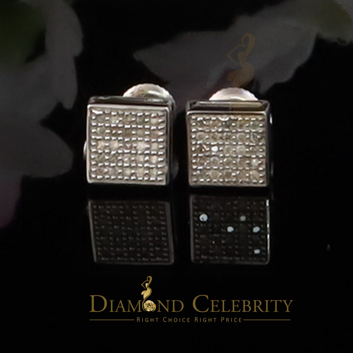 DiamondCelebritees 925 White Sterling Silver 0.15ct Diamond For Women's & Men's Square Earrings