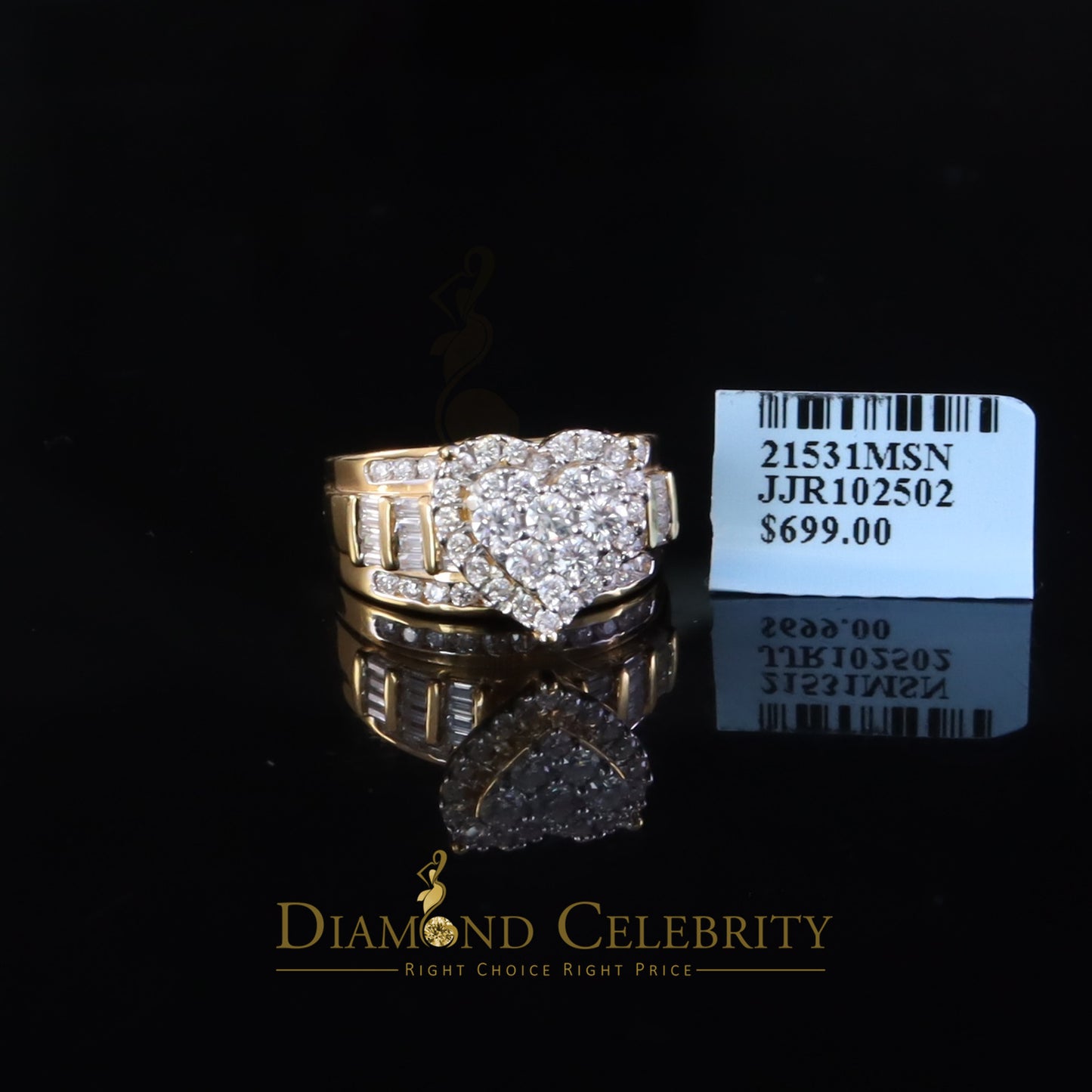 DiamondCelebritees Womens Cinderella Heart Ring SZ7 Yellow 925 Silver 1.00ct VVS D Moissanite