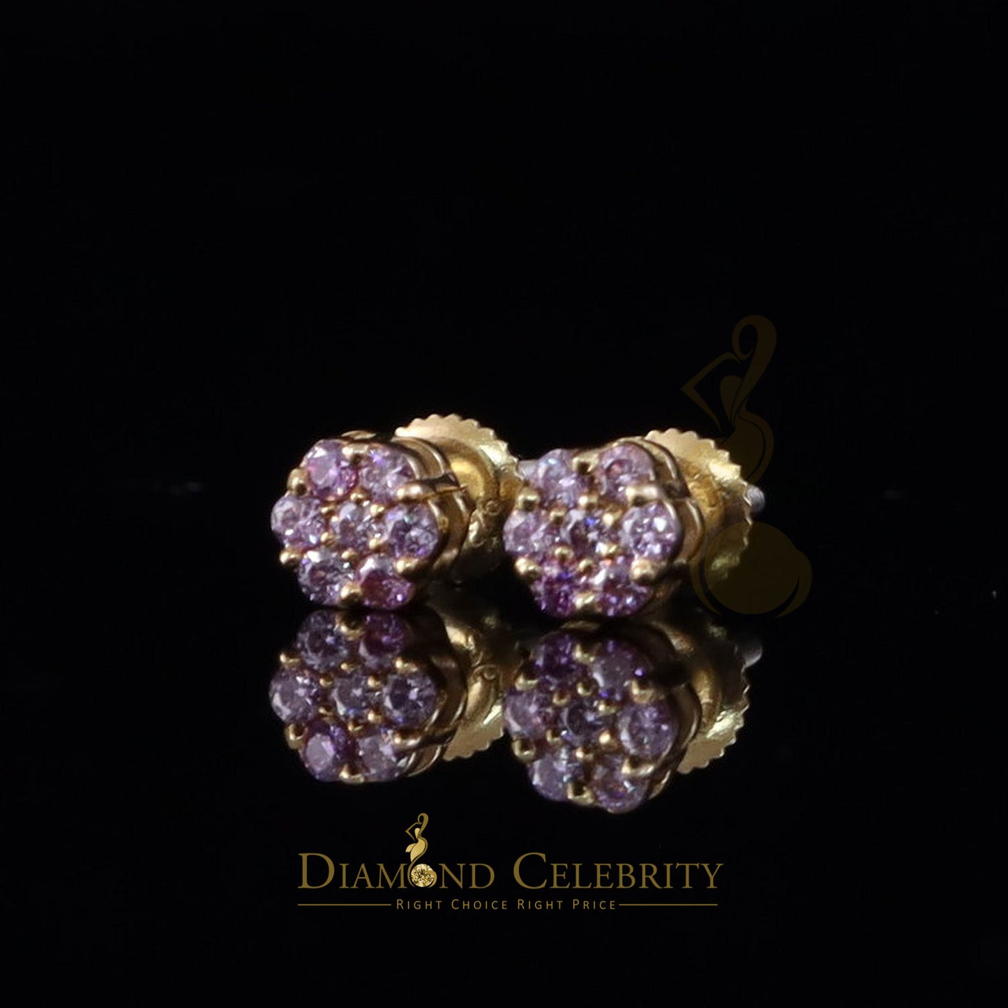 DiamondCelebritees Women's 925 Silver Yellow 0.25ct VVS 'D' Pink Moissanite Floral Stud Earrings