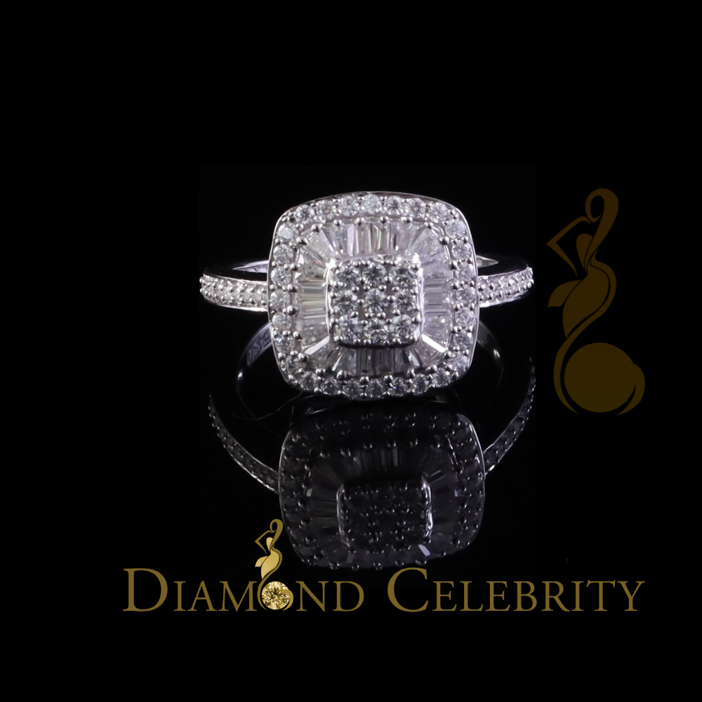 DiamondCelebritees Square 925 White Silver 1.00ct VVS 'D' Baguette Moissanite Rings Womens Size 7