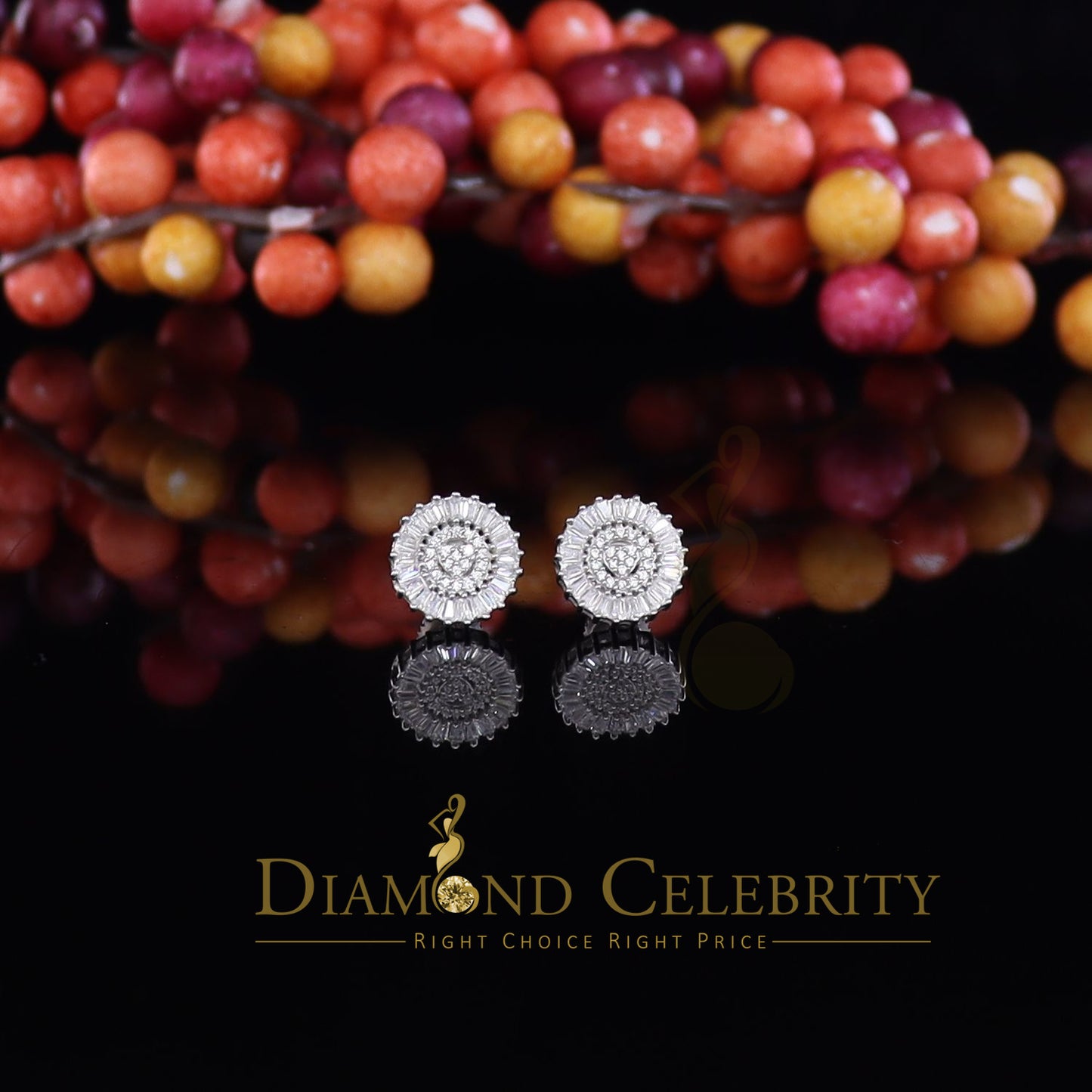 DiamondCelebritees White 925 Sterling Silver 0.24ct Cubic Zirconia For Women & Men Round Earrings