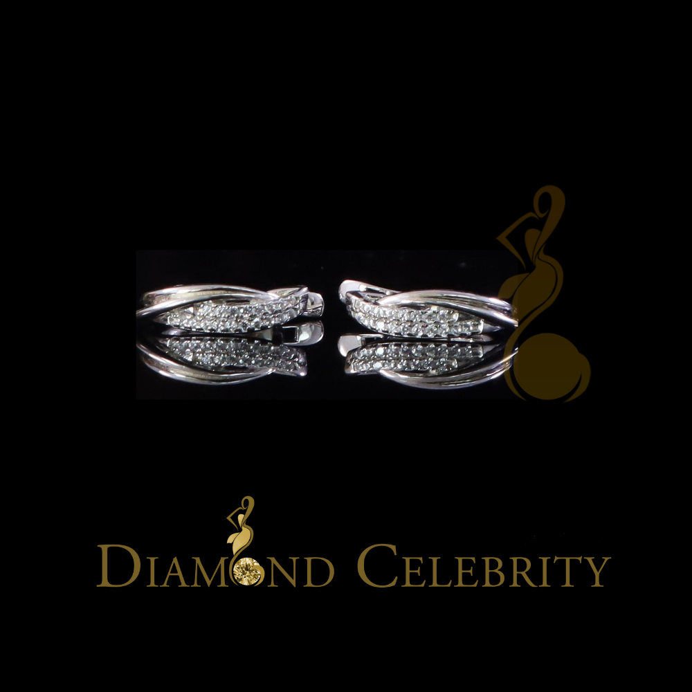 DiamondCelebritees white Gold 925 Sterling Silver Mens Hip Hop Iced 2 row Huggie Hoop Earrings