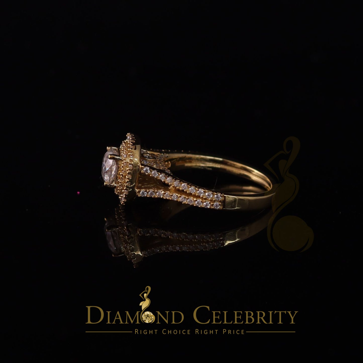 King Of Blings 10K Yellow Gold 2.00CT 'VVS' 'FL' D clr Cushion Cut Moissonite Womens Ring S/7