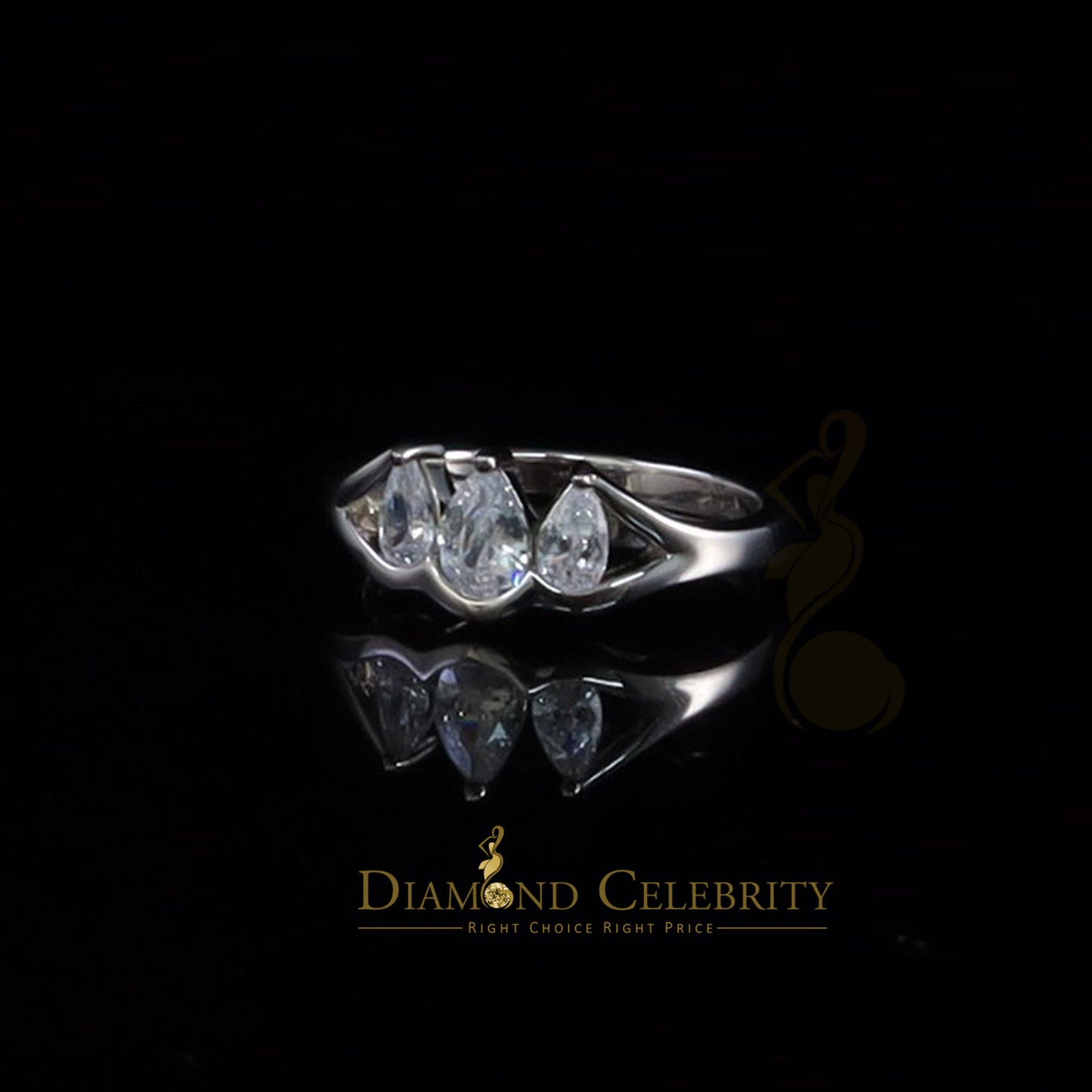 DiamondCelebritees 0.75ct Cubic Zirconia 925 Sterling White Silver Pear Shape Women's Ring Size 7