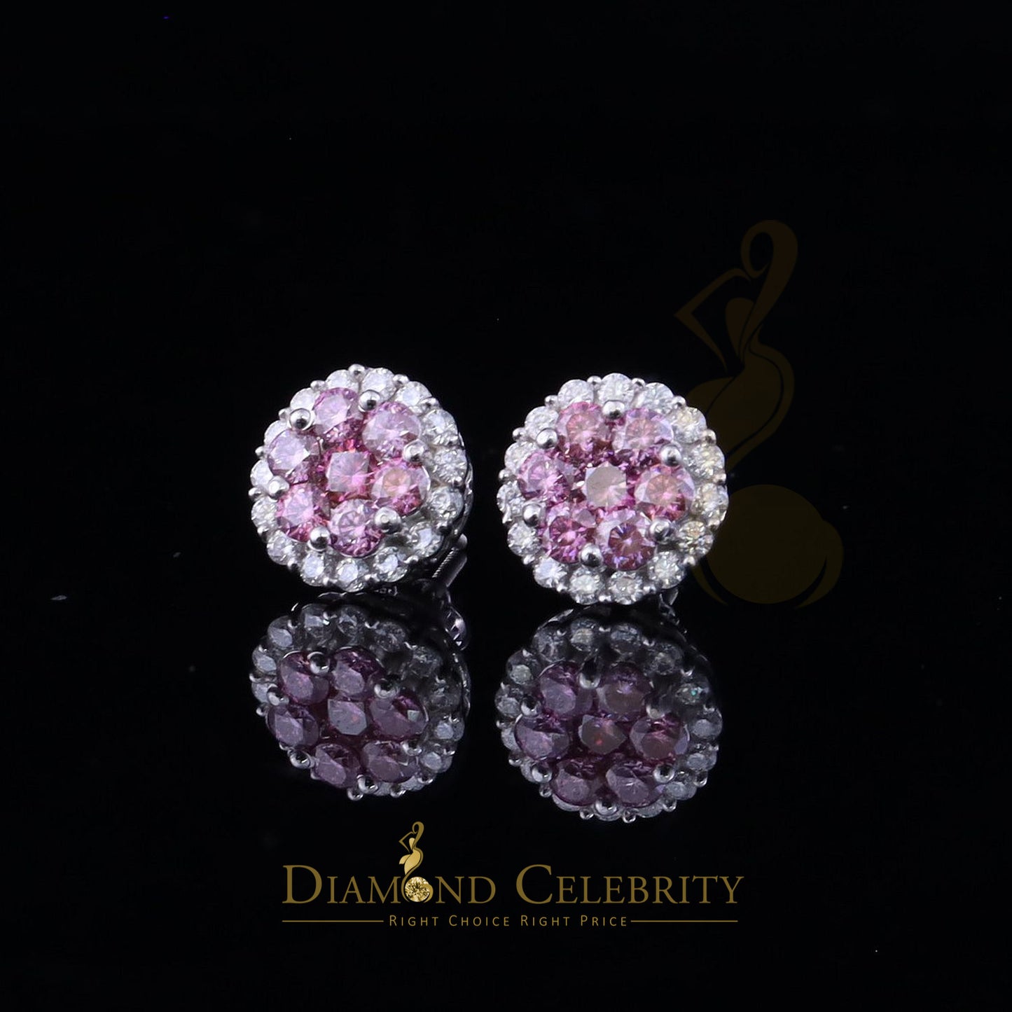 Diamondcelebritees 925 Silver White 2.00ct VVS 'D' Pink Moissanite Round Mens/Women's Stud Earrings