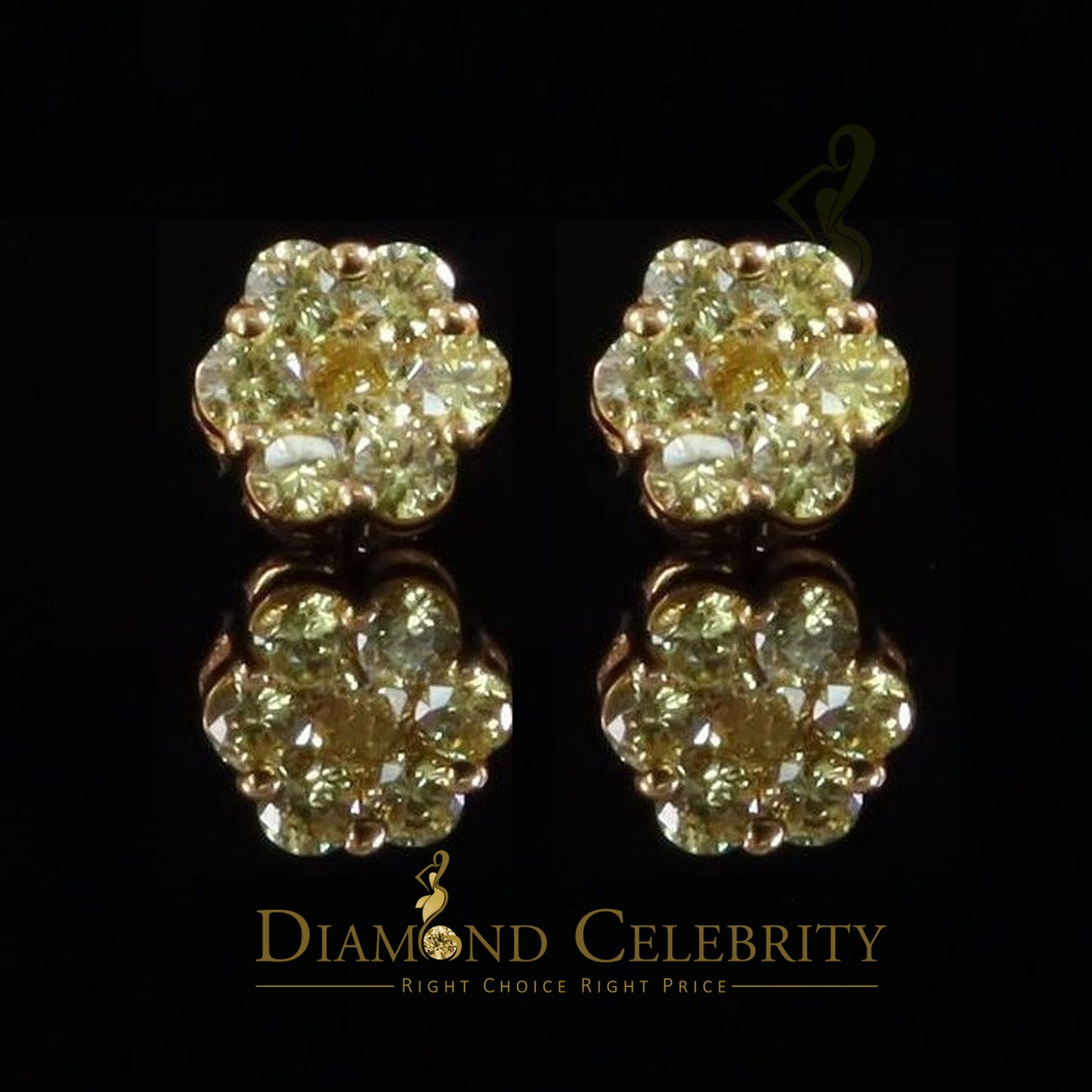 DiamondCelebritees Yellow 925 Silver Sterling 2.06ct Cubic Zirconia Hip Hop Floral Women's Earrings