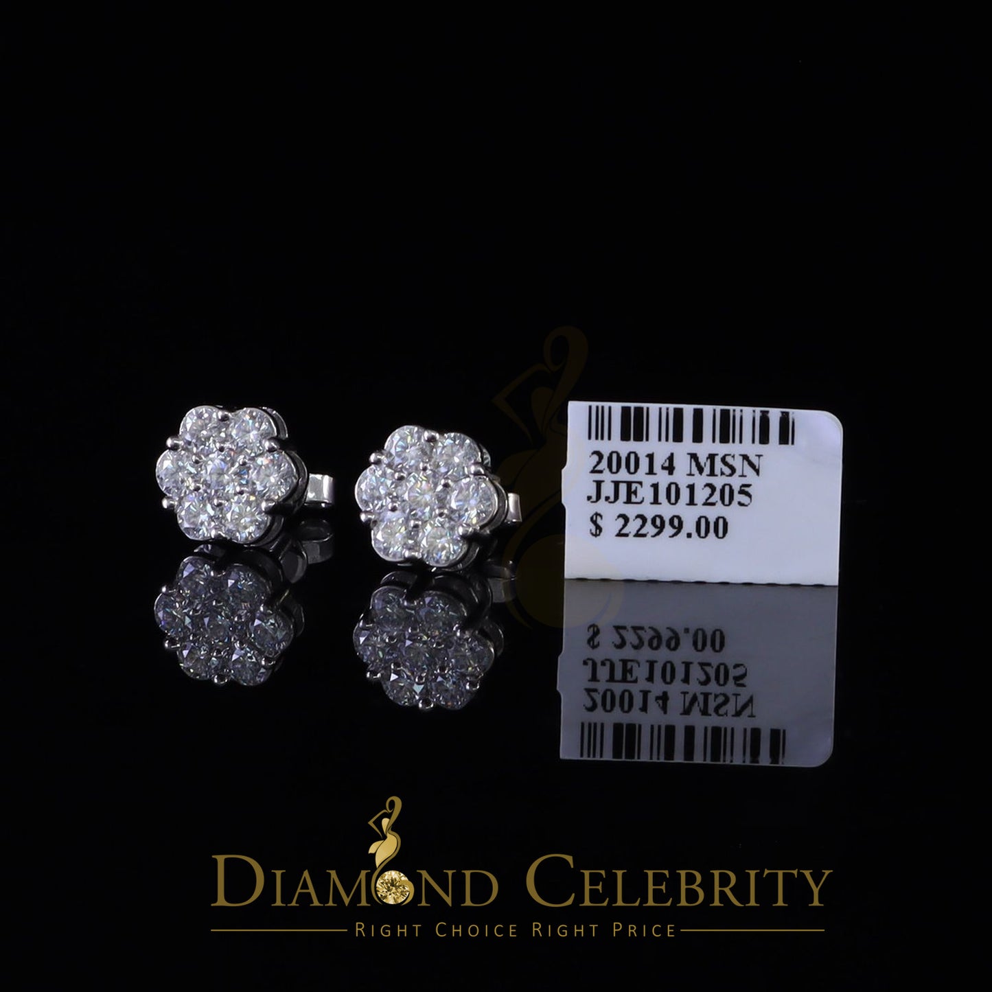 DiamondCelebritees Real Moissanite VVS 'D' Color 2.25 ct 10k Real White Gold Stud FLORAL Earrings