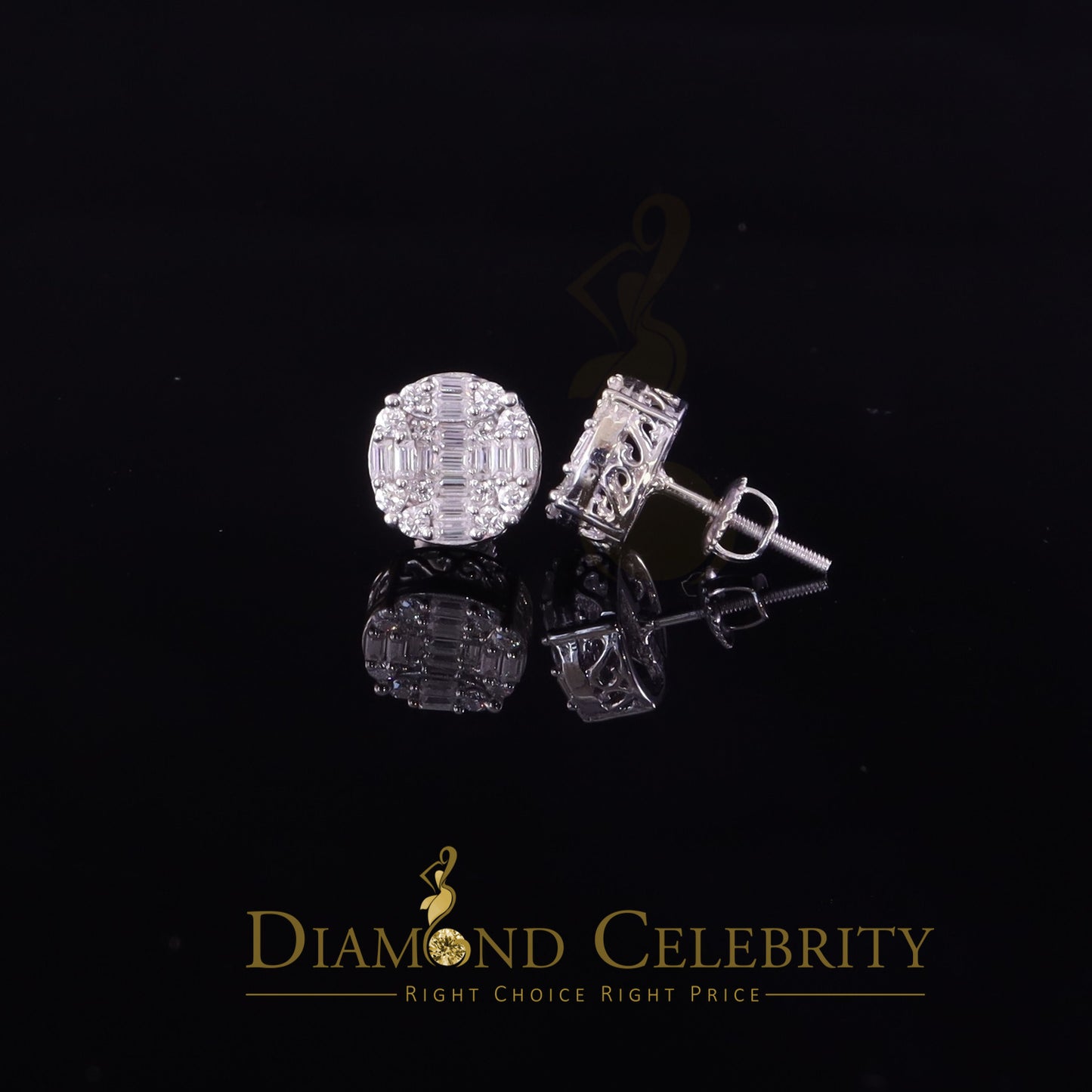 Diamondcelebritees Mens/Womens 925 Silver White 1.50ct VVS 'D' Moissanite Stud Round Earring