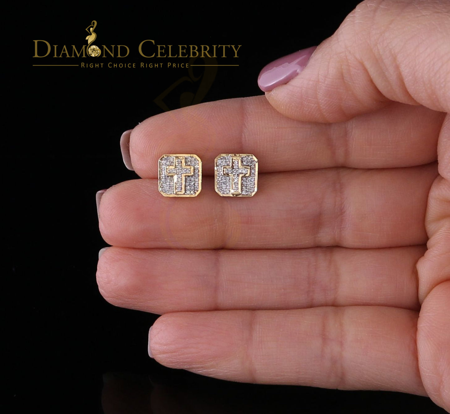 DiamondCelebritees10K Real Yellow Gold Real Micro Diamond 0.25CT Men's/Women's Stud Earring