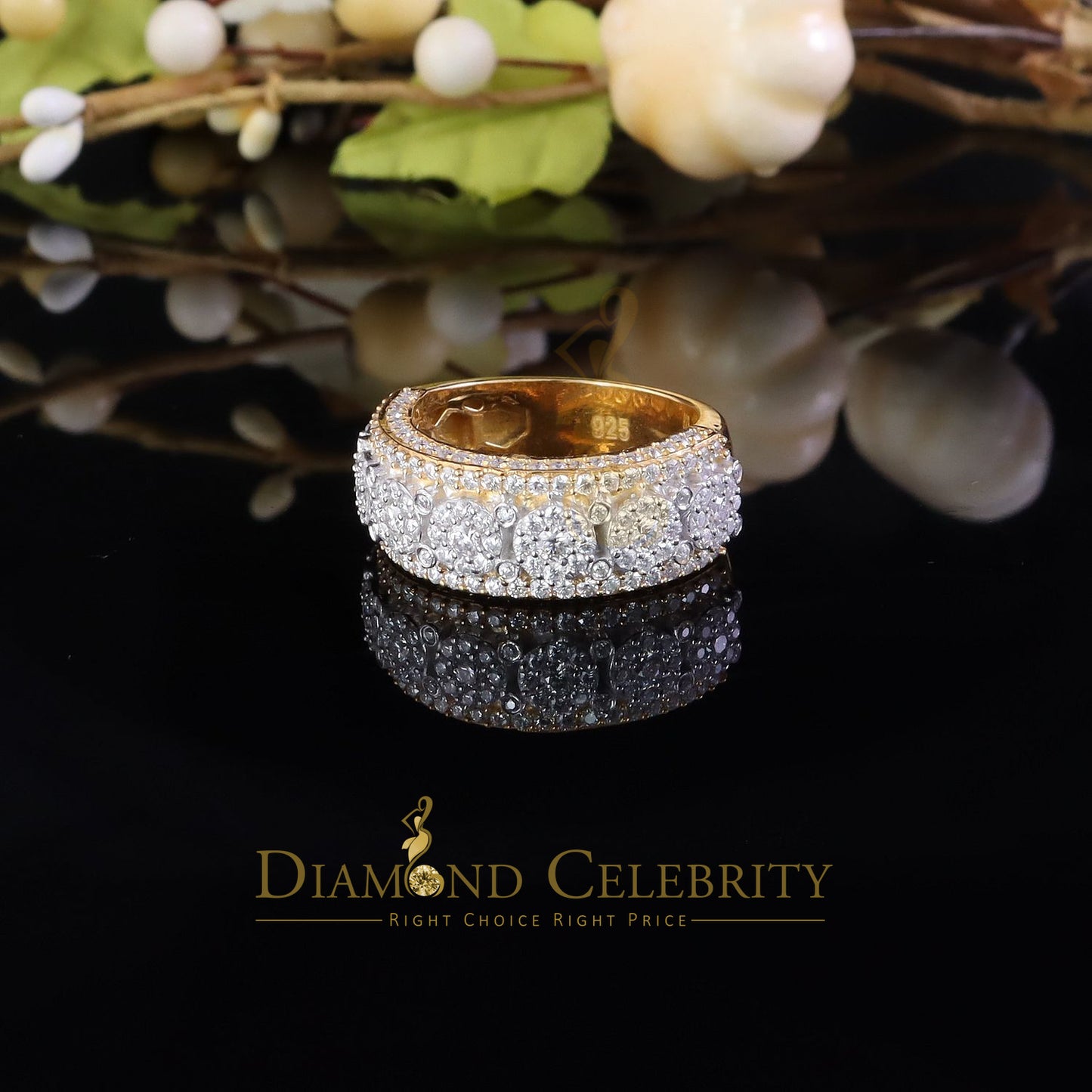 DiamondCelebritees 2.50ct Silver VVS'D Yellow Round Shape 925 moissanite Band Ring size 8 For Men's