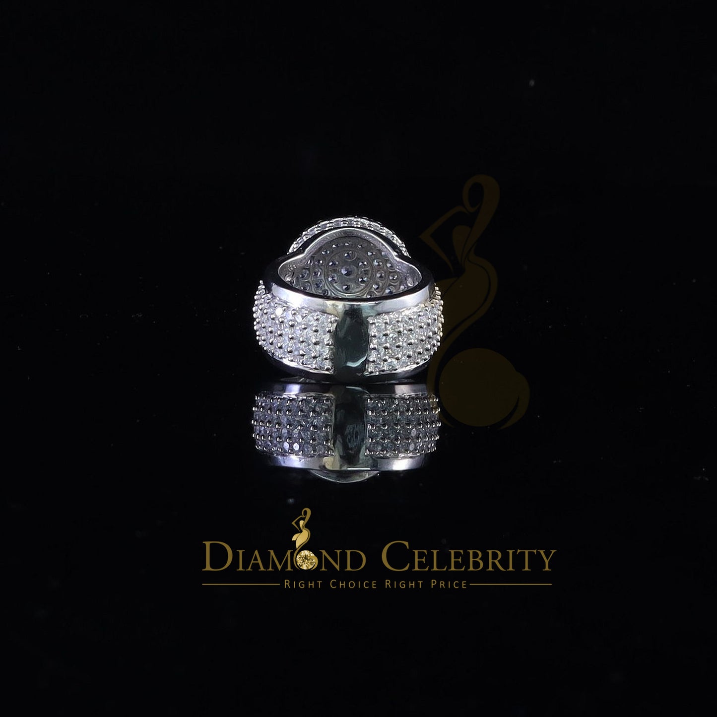 DiamondCelebritees 925 Silver White 15.00ct Cubic Zirconia Engagement Men's Round Ring Size 9.5