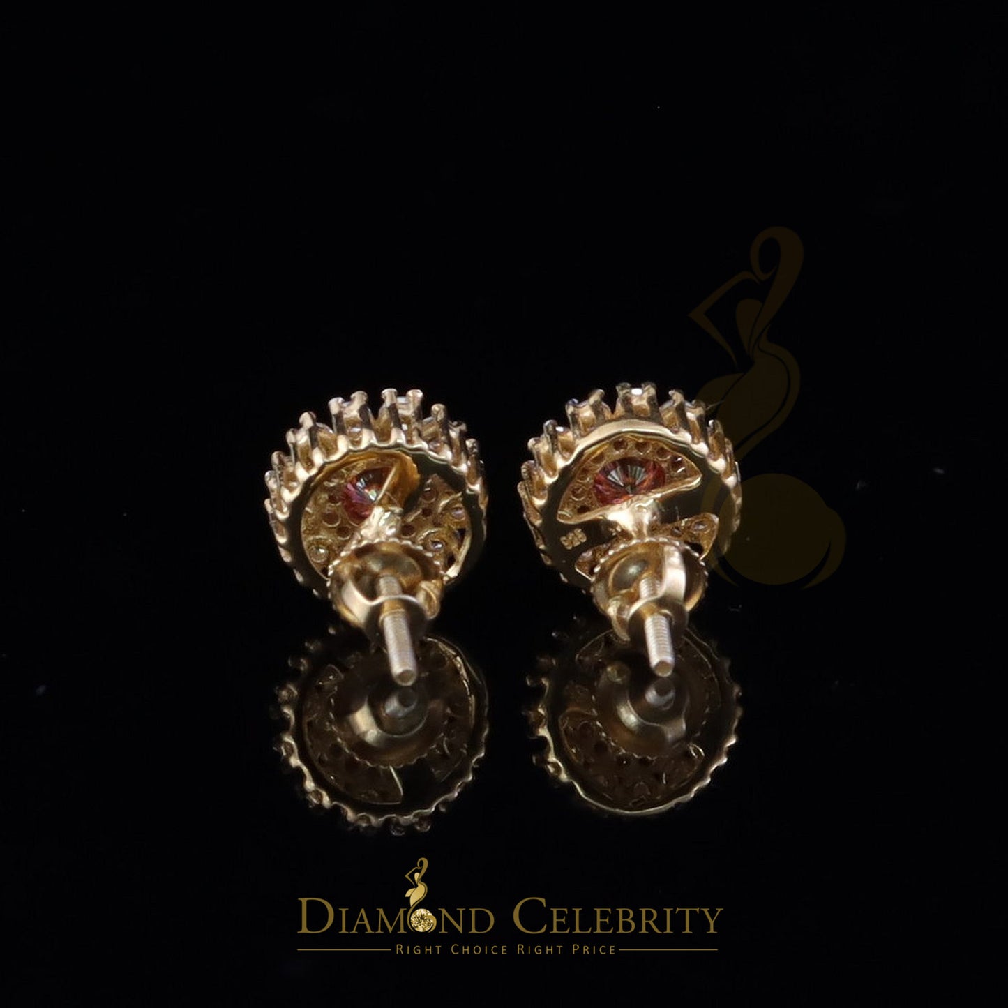 DiamondCelebritees 925 Silver Yellow 1.00ct VVS D Pink Moissanite Round Men's/Women's Stud Earrings