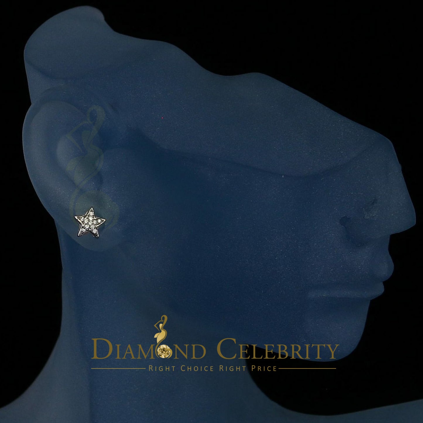 DiamondCelebritees Hip Hop 925 White Silver Screw Back 0.22ct Cubic Zirconia Women's Star Earrings